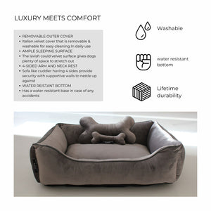 Chivalrous Luxurious Grey Dog Bed Removable Italian Velvet Cover & Machine Washable Bed For Daily Use