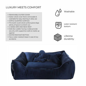 Mid Night Luxurious Dog Bed Removable Italian Velvet Cover & Machine Washable Bed For Daily Use