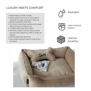 Dream Cream Luxurious Dog Bed Removable Italian Velvet Cover & Machine Washable Bed For Daily Use