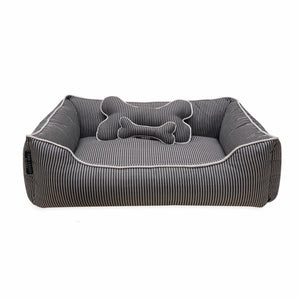 Pinstripe Black Cotton Luxurious Dog Bed Removable Cotton Cover & Machine Washable Bed For Daily Use