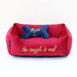 Merry red Luxurious Dog Bed Removable Italian Velvet Cover & Machine Washable Bed For Daily Use