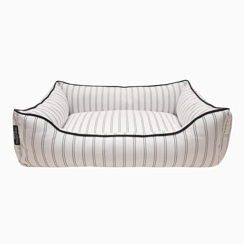 Pinstripe White Cotton Luxurious Dog Bed Removable Cotton Cover & Machine Washable Bed For Daily Use