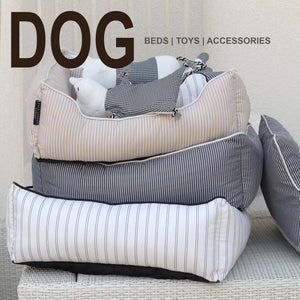 Pinstripe Beige Cotton Luxurious Dog Bed Removable Cotton Cover & Machine Washable Bed For Daily Use