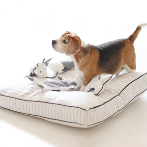 Square Cotton  Pinstripe white Dog Bed Removable Cotton Cover & Machine Washable Bed For Daily Use