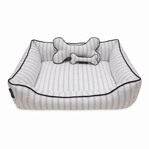 Pinstripe White Cotton Luxurious Dog Bed Removable Cotton Cover & Machine Washable Bed For Daily Use