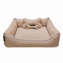 Load image into Gallery viewer, Pinstripe Beige Cotton Luxurious Dog Bed Removable Cotton Cover &amp; Machine Washable Bed For Daily Use