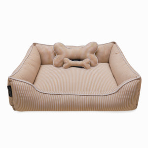 Pinstripe Beige Cotton Luxurious Dog Bed Removable Cotton Cover & Machine Washable Bed For Daily Use