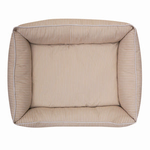 Pinstripe Beige Cotton Luxurious Dog Bed Removable Cotton Cover & Machine Washable Bed For Daily Use