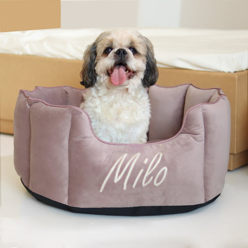 High Wall Lilac Personalized Luxury Velvet Bed For Dogs