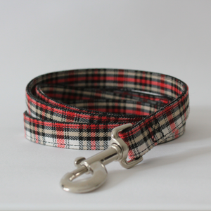 White & Red Plaid Collar & Leash set