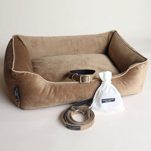 Taupe Luxurious Dog Bed Removable Italian Velvet Cover & Machine Washable Bed For Daily Use