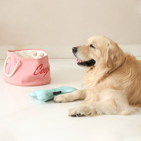Personalised dog toy basket - Summer Pink