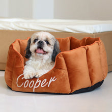 Load image into Gallery viewer, High Wall Orange personalized Luxury Velvet Bed For Dogs