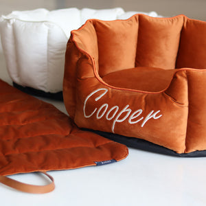 High Wall Orange personalized Luxury Velvet Bed For Dogs