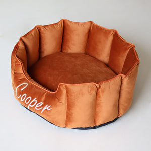 High Wall Orange personalized Luxury Velvet Bed For Dogs