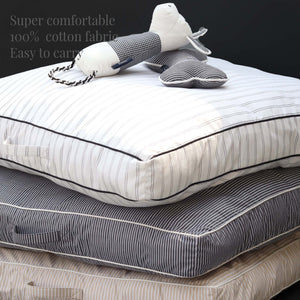 Square Cotton Pinstripe Black Dog Bed Removable Cotton Cover & Machine Washable Bed For Daily Use