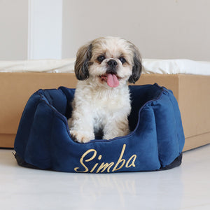 High Wall Mid night Personalized Luxury Velvet Bed For Dogs