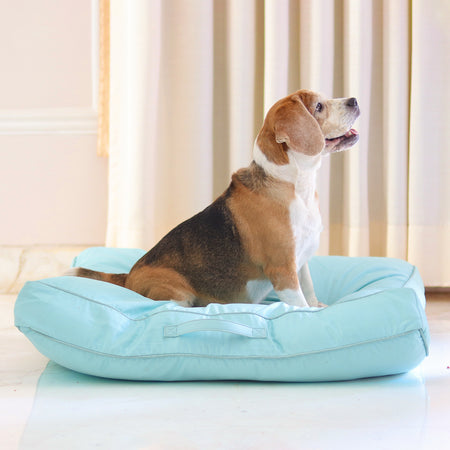 Square Cotton Powder Yellow Dog Bed Removable Cotton Cover & Machine Washable Bed For Daily Use